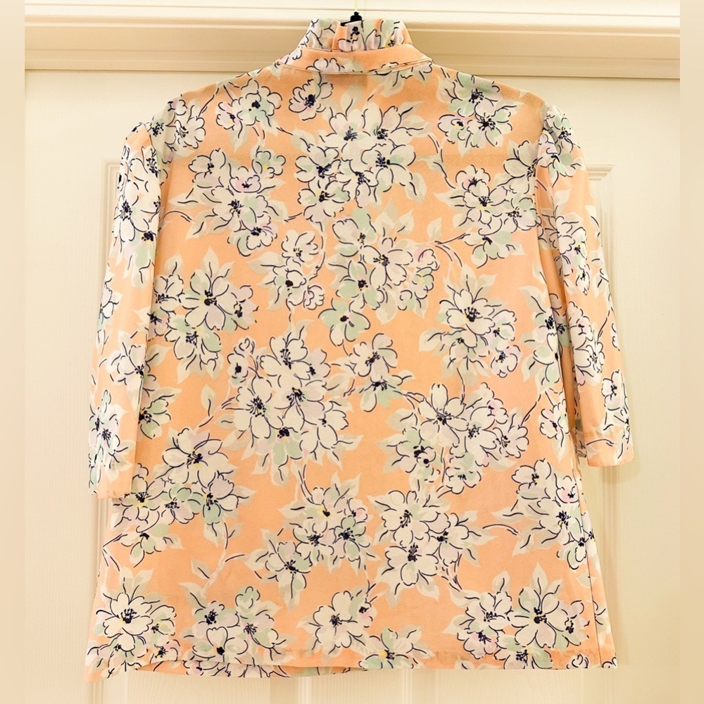 Cape Cod Match Mates Vintage Floral Ruffle Tie Collar Button Up Short Sleeve Top - Picture 7 of 8
